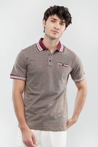 Herringbone Polo Shirt - Brown - Mendeez