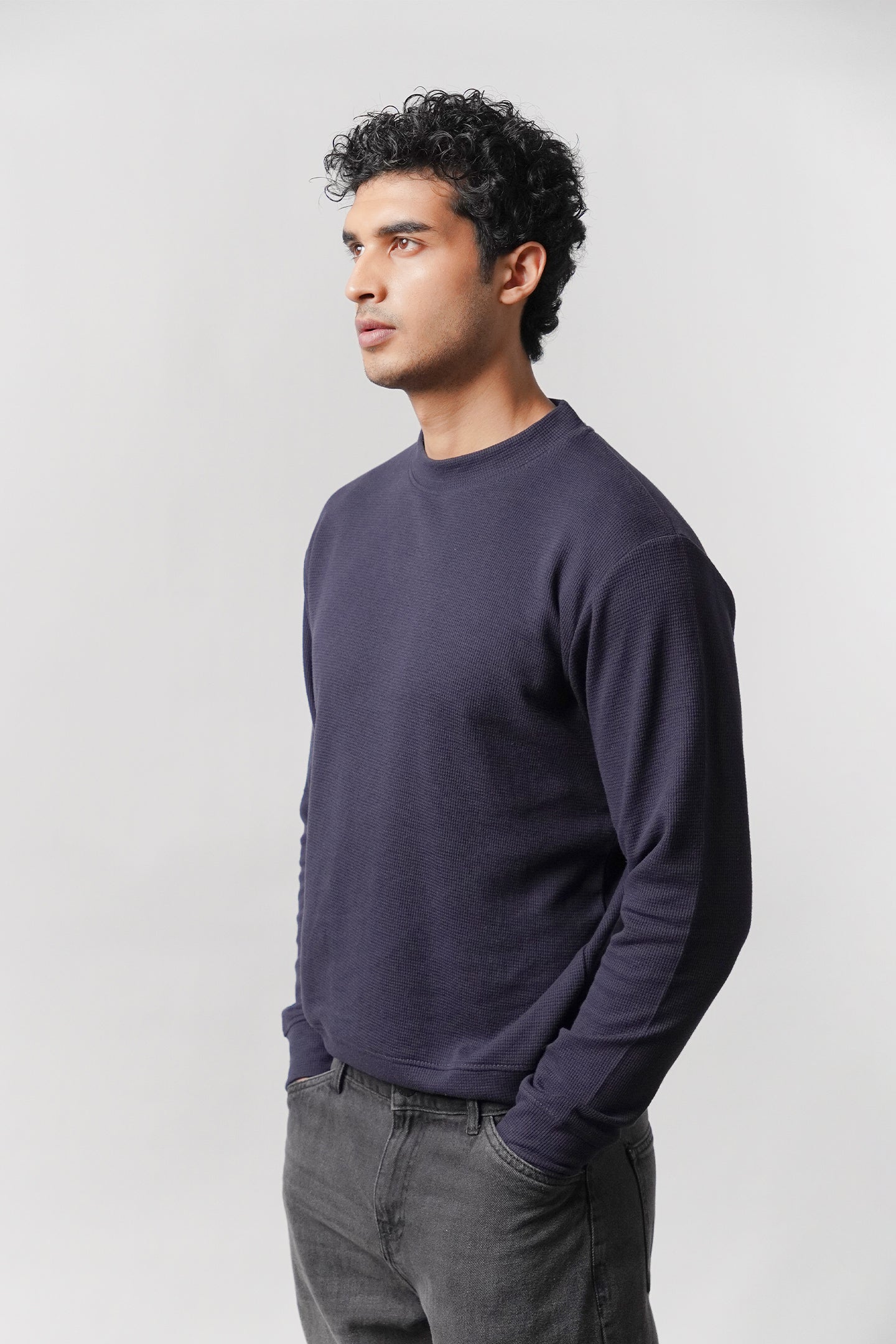 Mock Neck Sweatshirt - Navy Blue - Mendeez