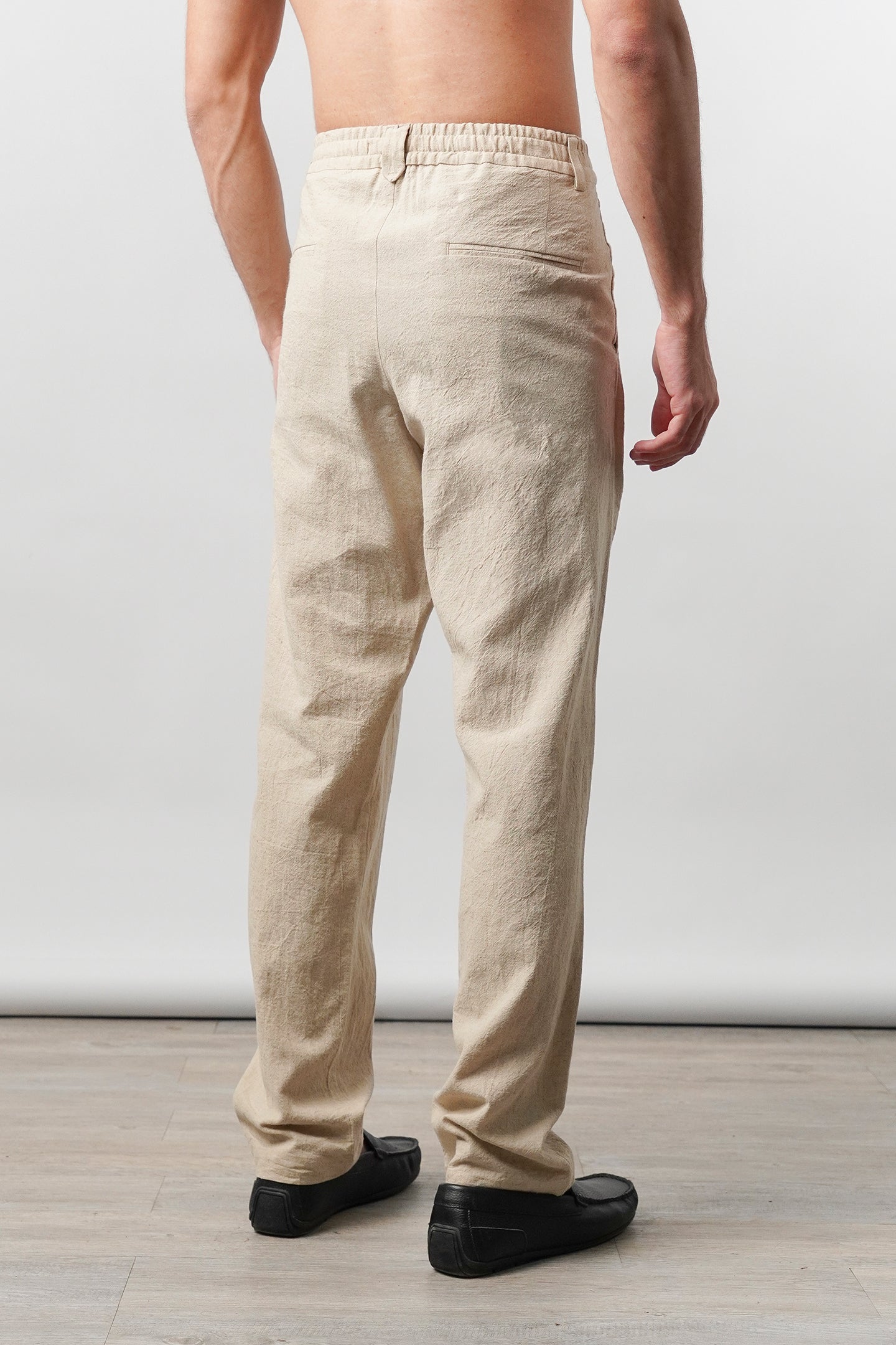 Straight Fit Linen Pants - Beige - Mendeez
