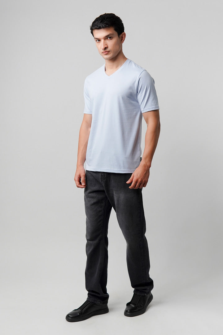 Regular Fit V-Neck T-Shirt - Sky Blue - Mendeez