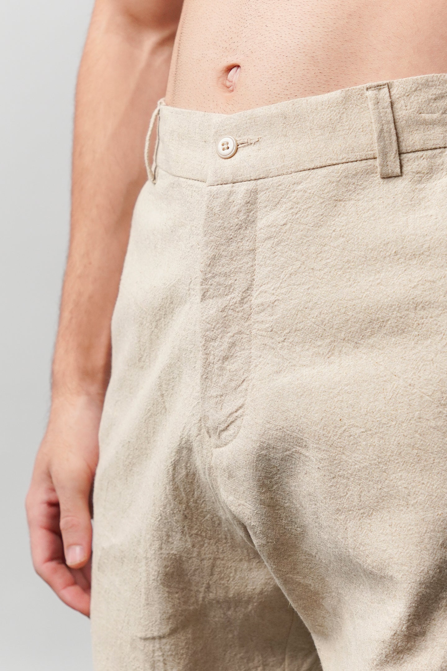Straight Fit Linen Pants - Beige - Mendeez