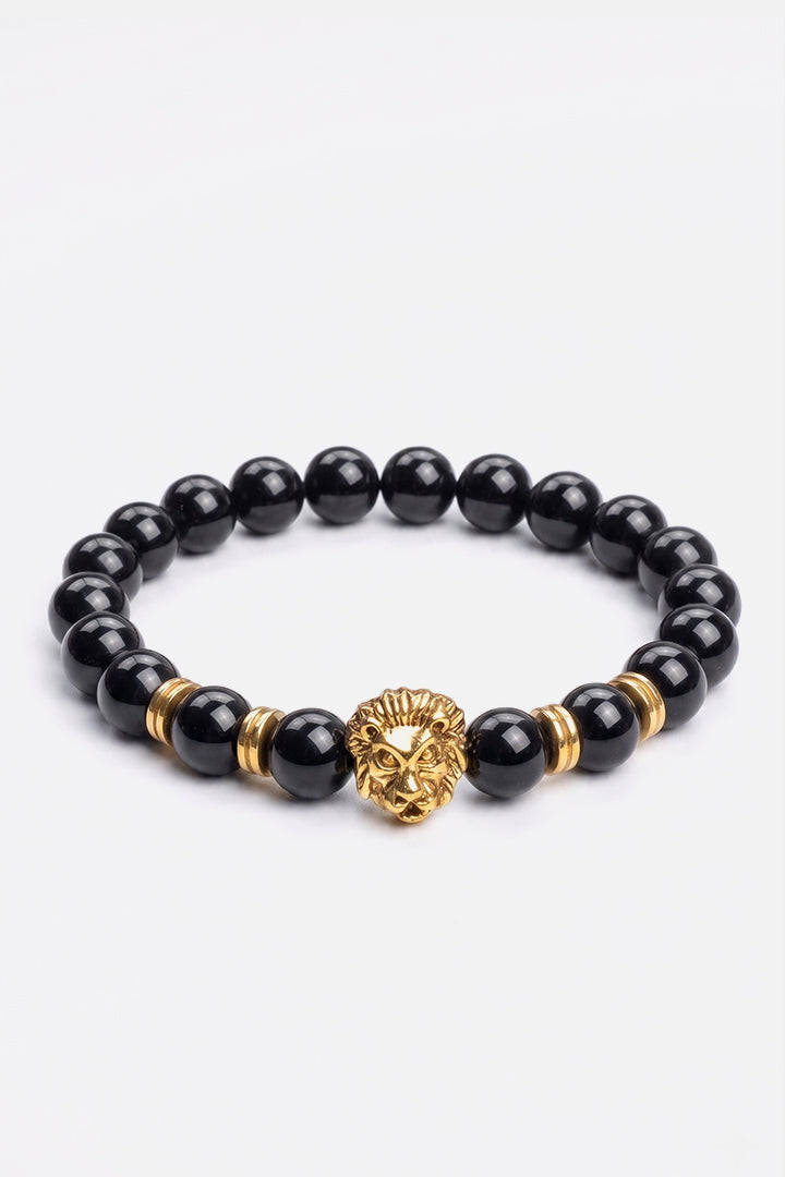 Glossy Black Onyx Gold Lion Bracelet-9-MENDEEZ