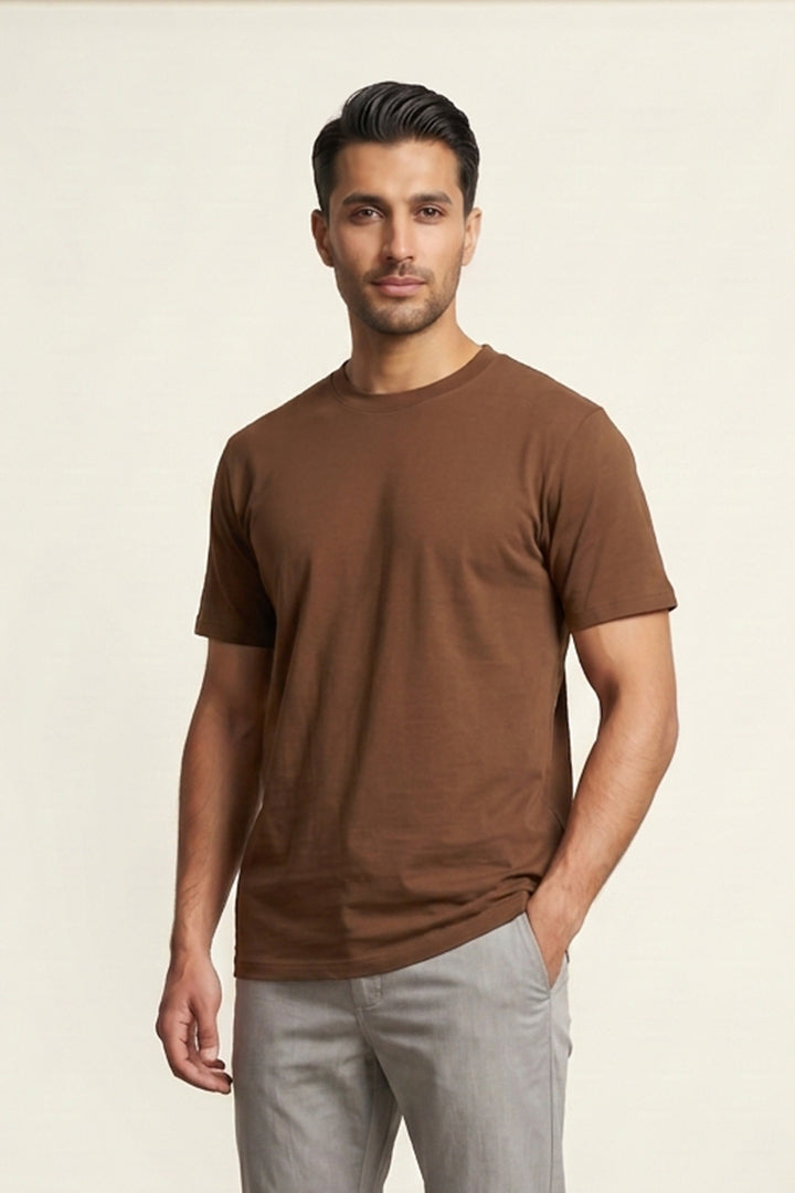 Crew Neck T-Shirt - Brown - Mendeez