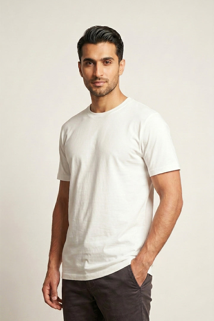 Crew Neck T-Shirt - White - Mendeez