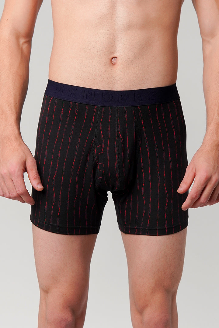 Striped Ball Pouch Boxer - Black - Mendeez
