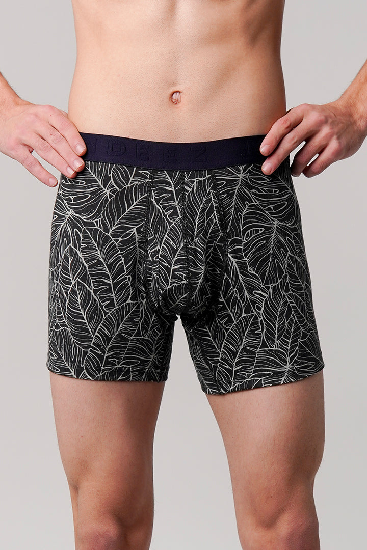 Leaves Printed Ball Pouch Boxer - Black - Mendeez