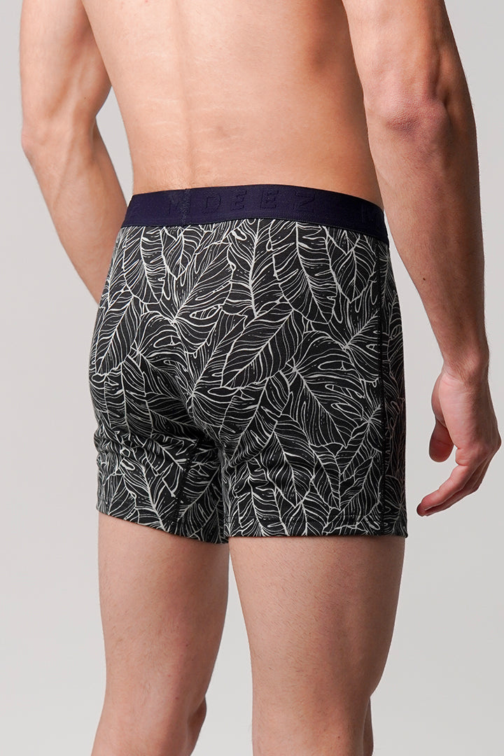 Leaves Printed Ball Pouch Boxer - Black - Mendeez