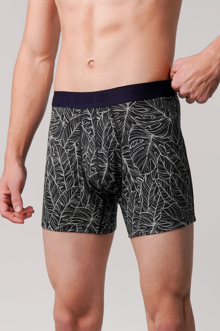 Leaves Printed Ball Pouch Boxer - Black - Mendeez