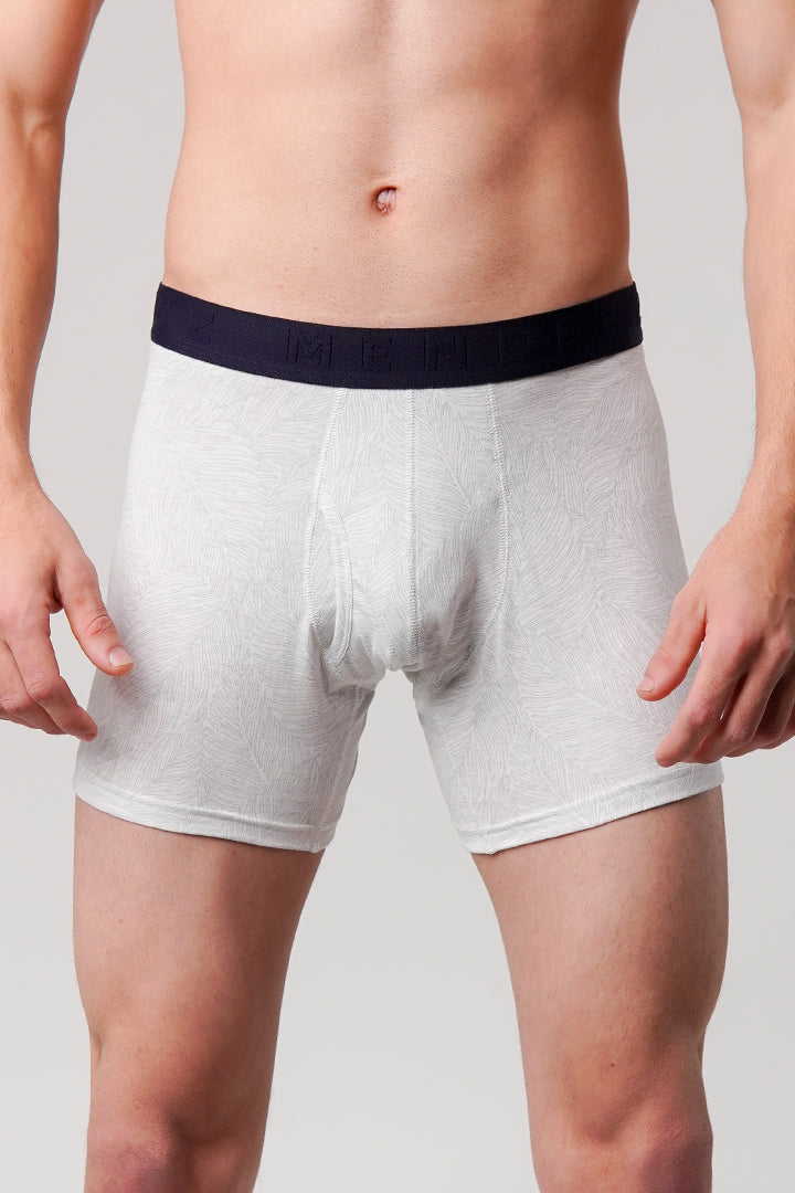 Leaves Printed - Ball Pouch Boxer - White - Mendeez