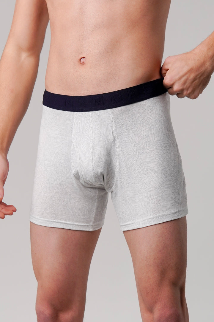Leaves Printed - Ball Pouch Boxer - White - Mendeez