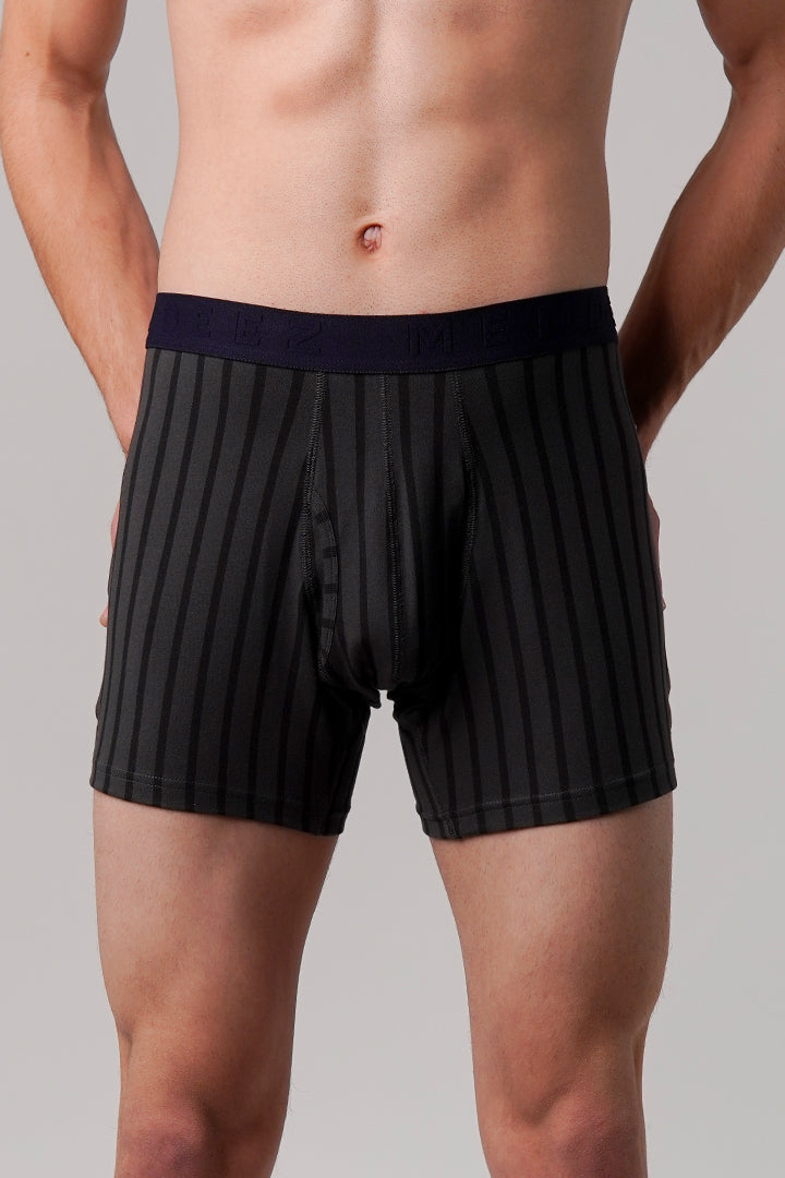 Striped Ball Pouch Boxer - Black - Mendeez
