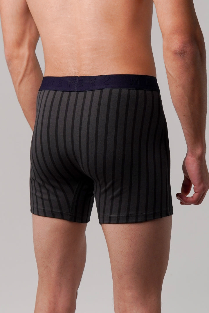 Striped Ball Pouch Boxer - Black - Mendeez