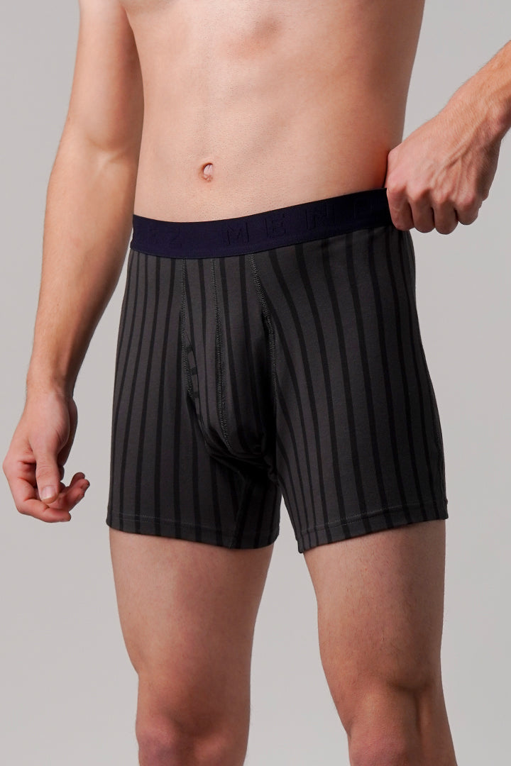 Striped Ball Pouch Boxer - Black - Mendeez