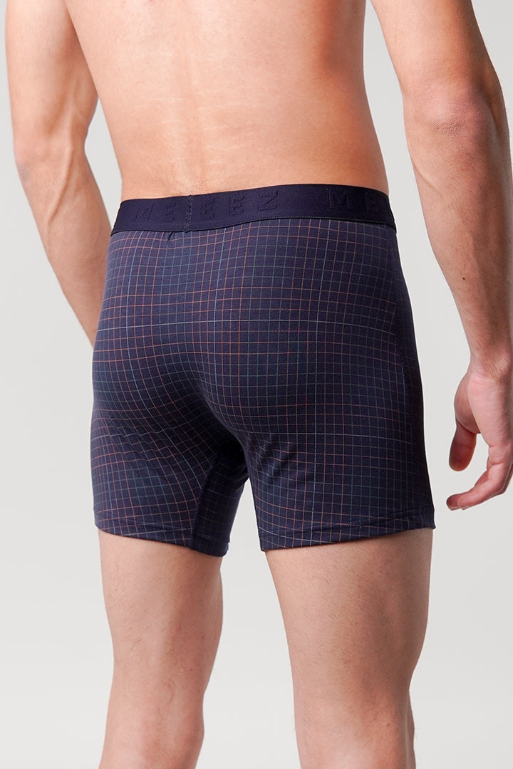 Checkered Ball Pouch Boxer - Navy Blue - Mendeez