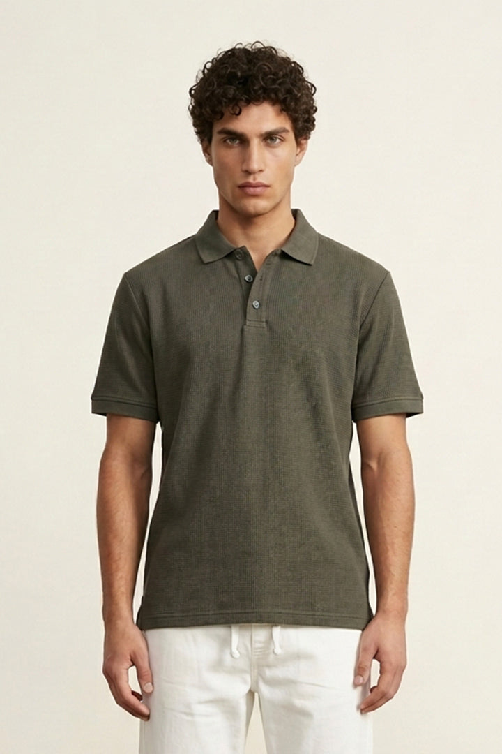 Jacquard Textured Polo - Thunder Grey - Mendeez