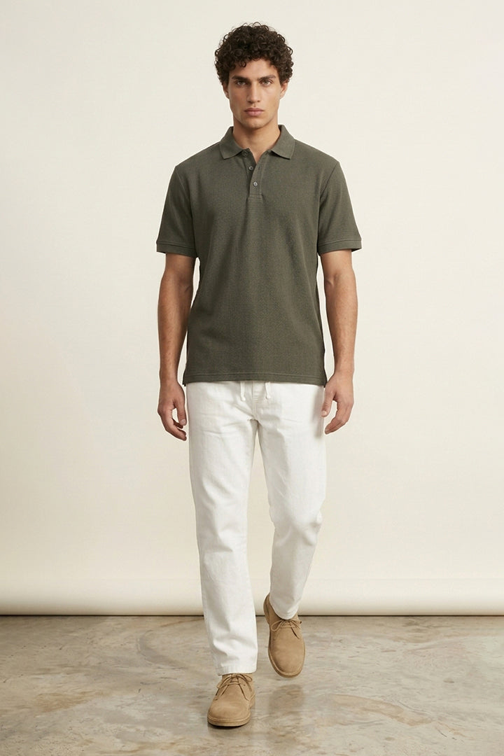 Jacquard Textured Polo - Thunder Grey - Mendeez