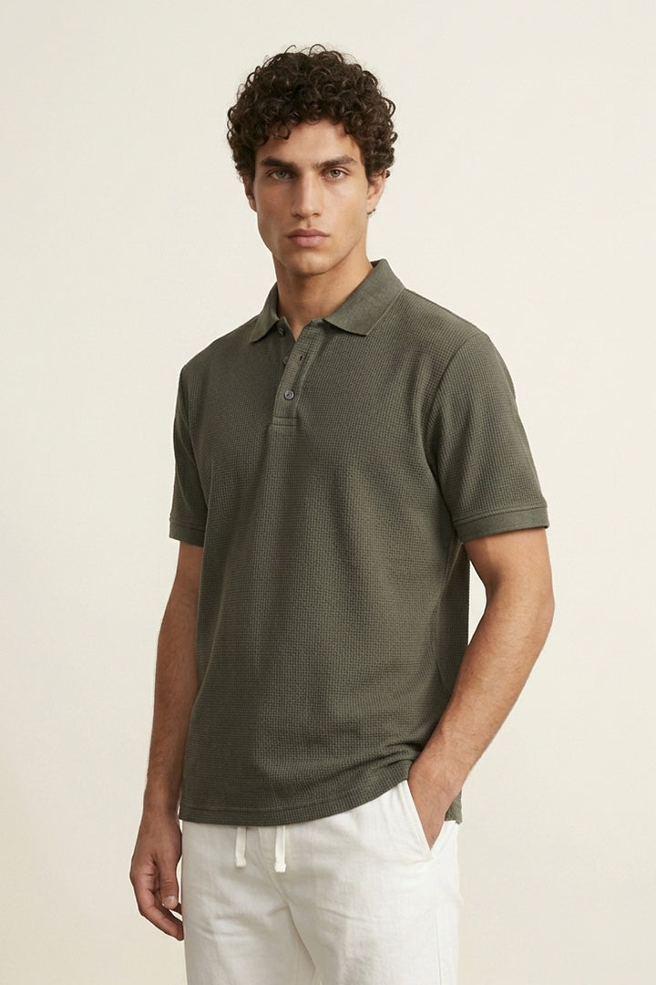 Jacquard Textured Polo - Thunder Grey - Mendeez