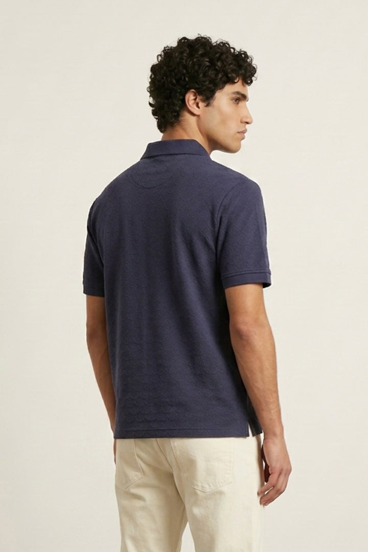 Jacquard Textured Polo - Navy Blue - Mendeez