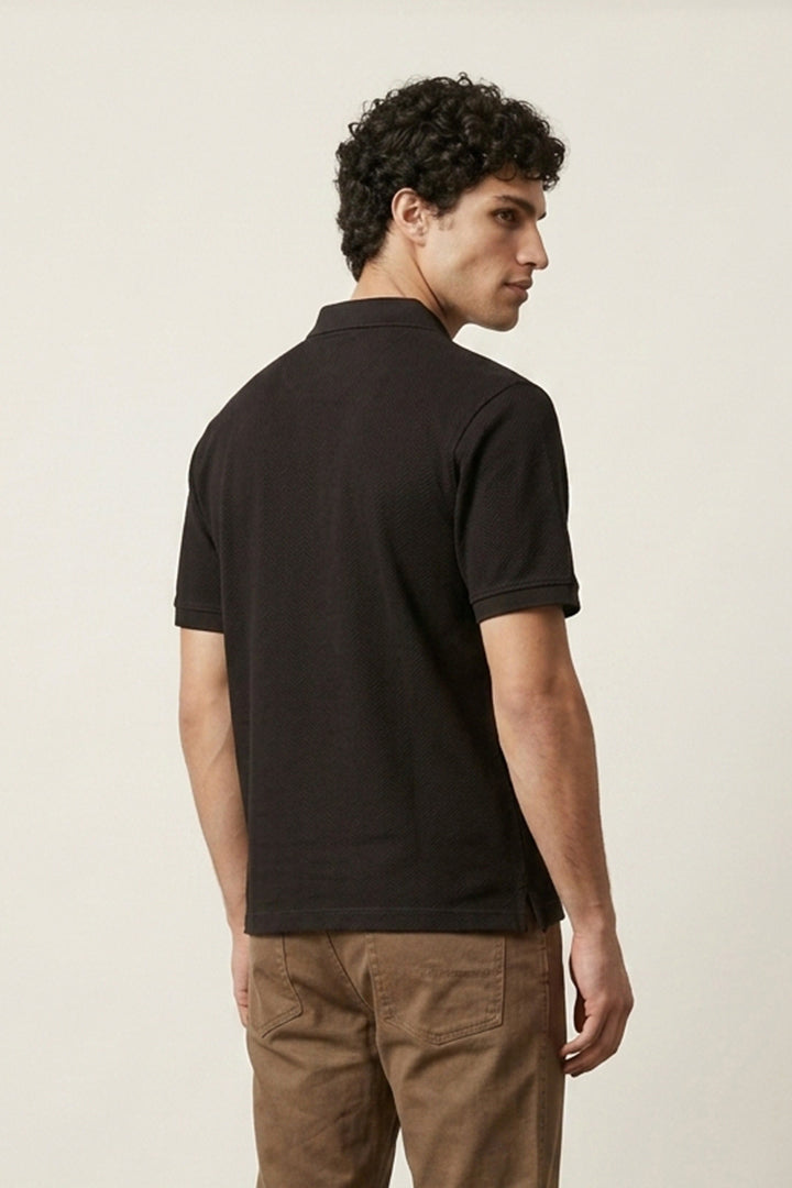 Jacquard Textured Polo - Black - Mendeez