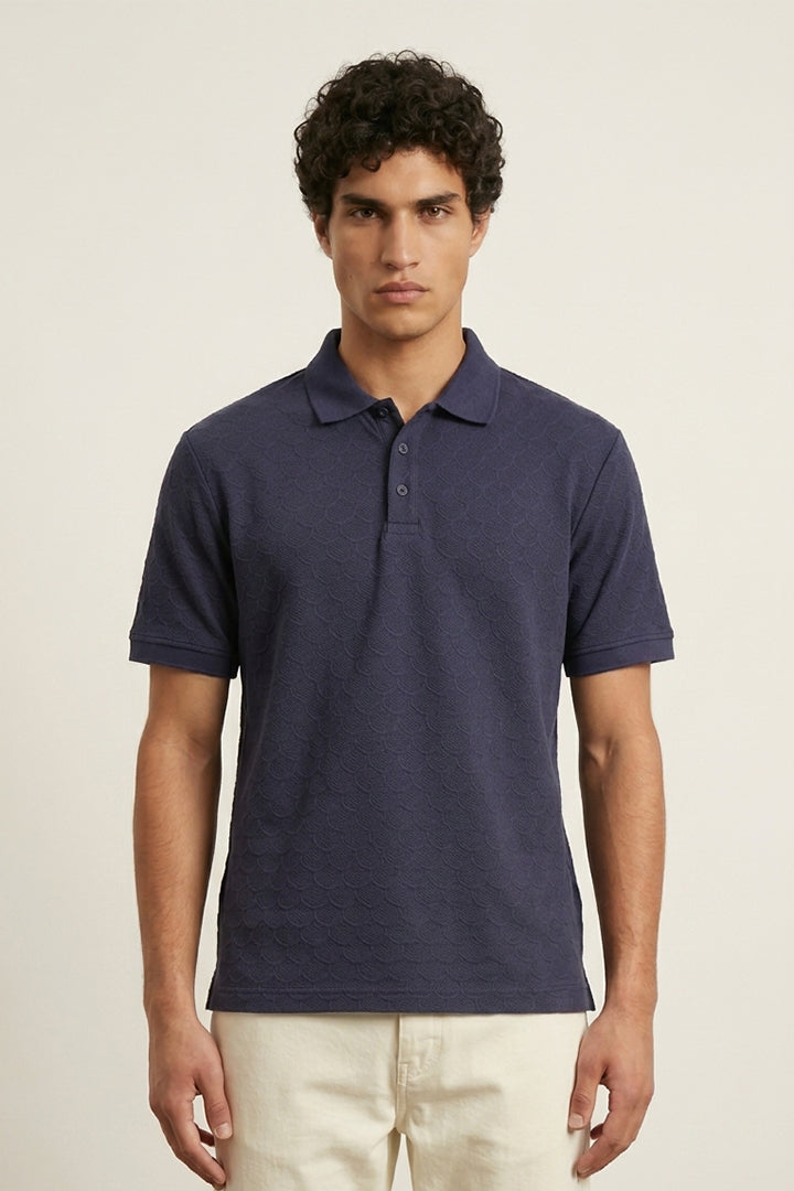 Jacquard Textured Polo - Navy Blue - Mendeez