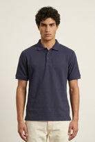 Jacquard Textured Polo - Navy Blue - Mendeez