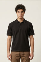 Jacquard Textured Polo - Black - Mendeez