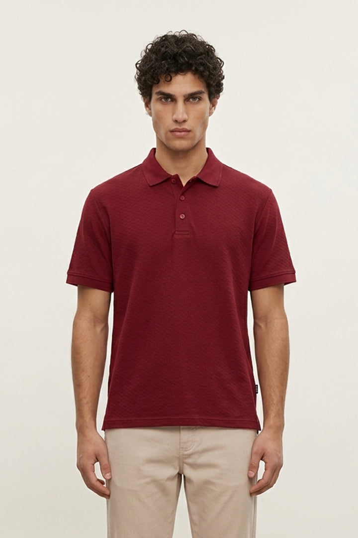 Jacquard Textured Polo - Maroon - Mendeez