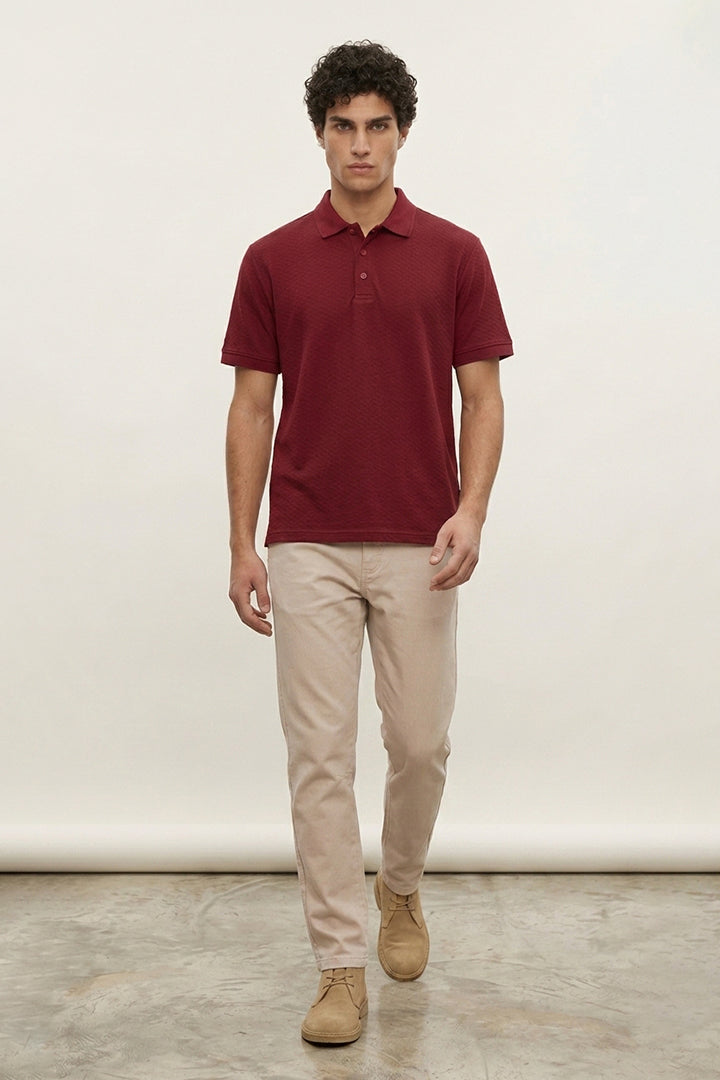 Jacquard Textured Polo - Maroon - Mendeez