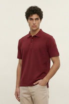 Jacquard Textured Polo - Maroon - Mendeez
