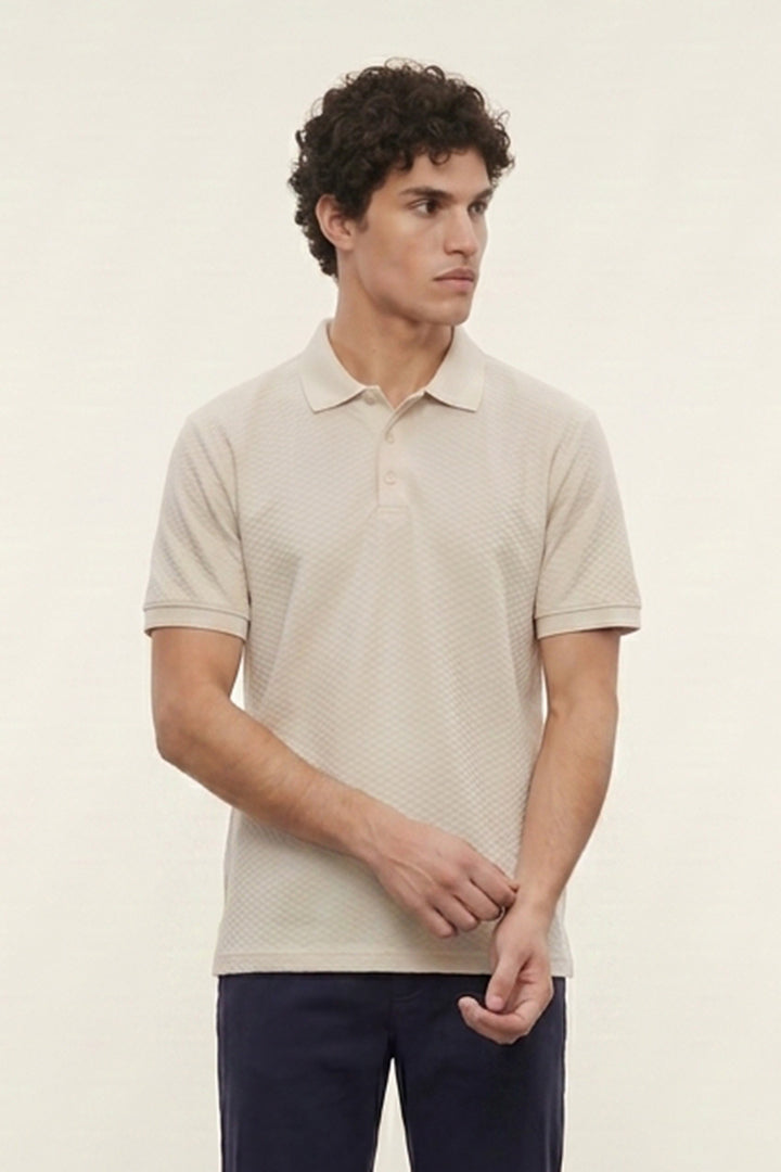 Jacquard Textured Polo - Beige - Mendeez