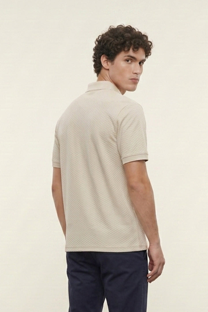 Jacquard Textured Polo - Beige - Mendeez