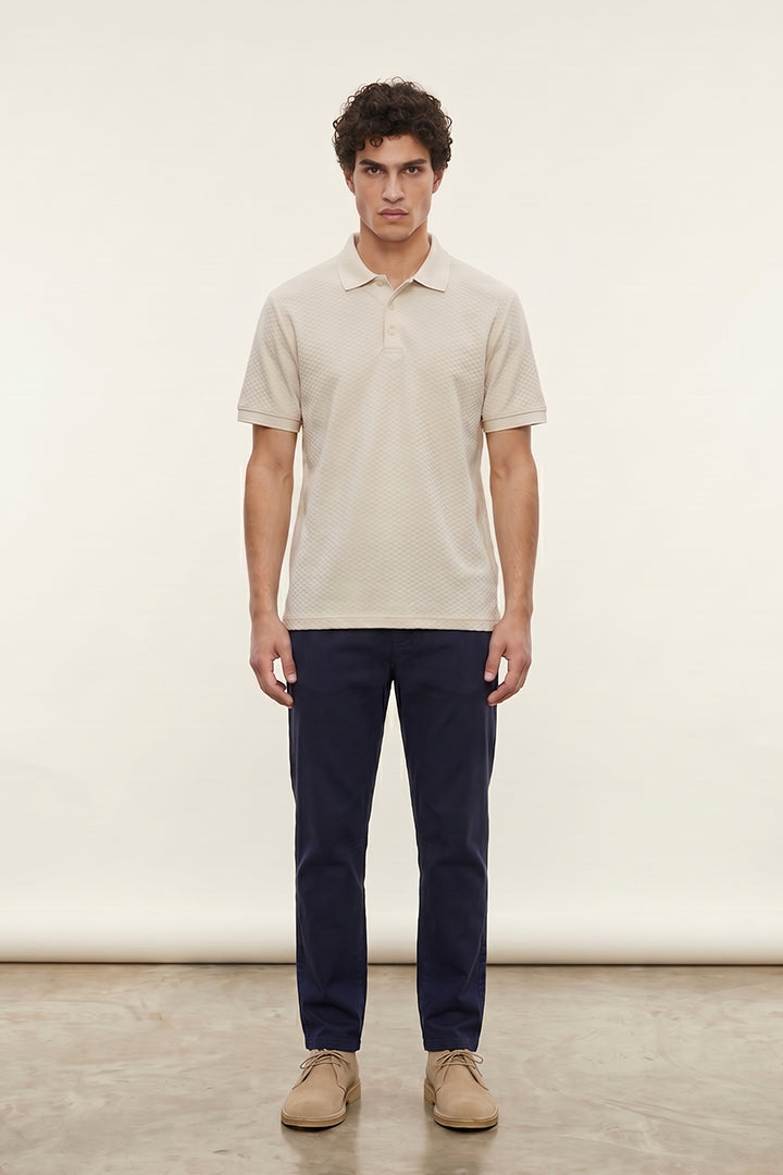 Jacquard Textured Polo - Beige - Mendeez