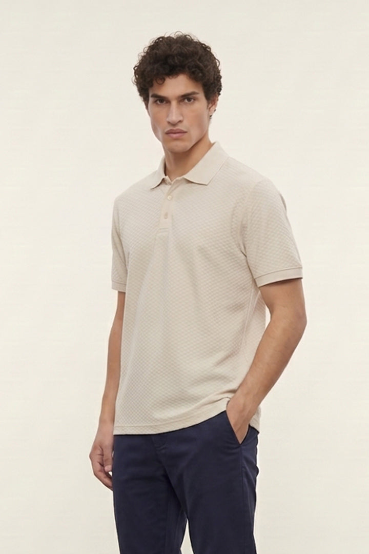 Jacquard Textured Polo - Beige - Mendeez