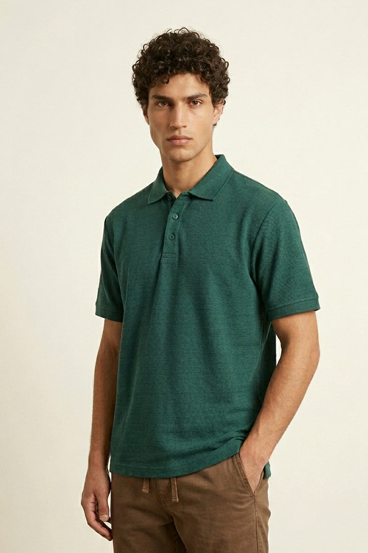 Jacquard Textured Polo - Green - Mendeez
