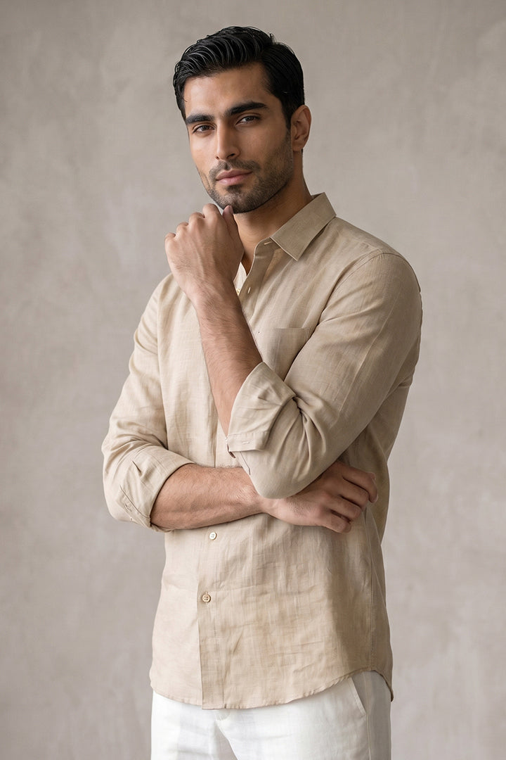Linen Shirt - Beige - Mendeez