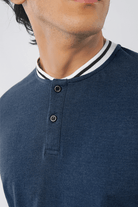 DENIM BLUE PIQUE HENLEY T-SHIRT - Mendeez PK 