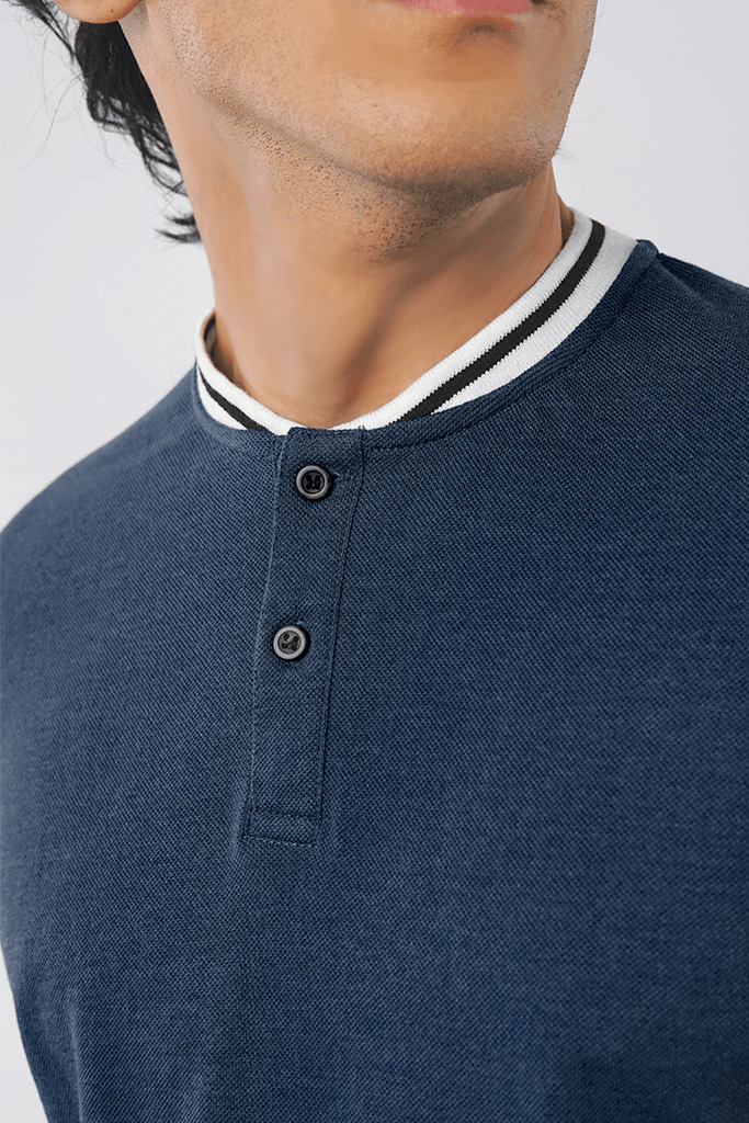 DENIM BLUE PIQUE HENLEY T-SHIRT - Mendeez PK 
