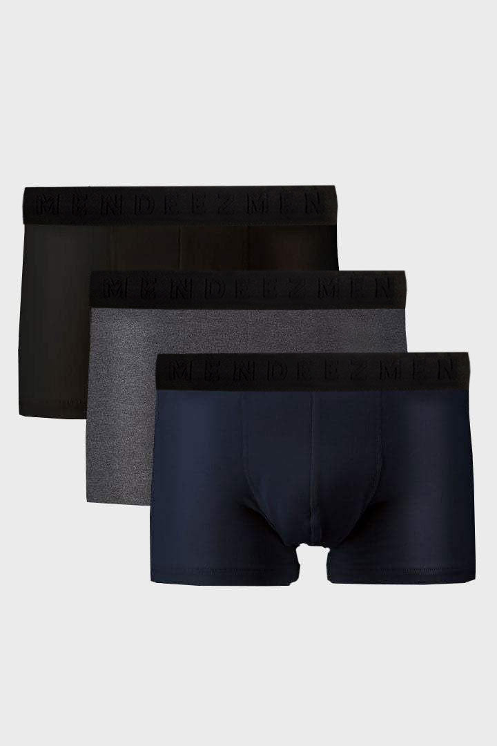 Boxer Trunks - Black, Charcoal Grey & Navy Blue Pack Of 3 - Mendeez