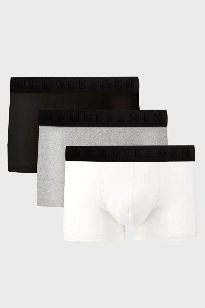 Boxer Trunks - White, Heather Grey & Black Pack Of 3 - Mendeez