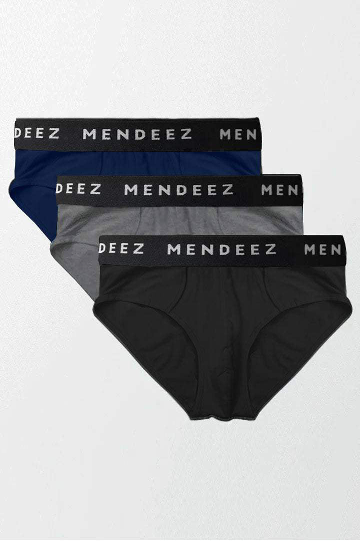 Briefs - Navy Blue, Black & Grey Pack Of 3 - Mendeez