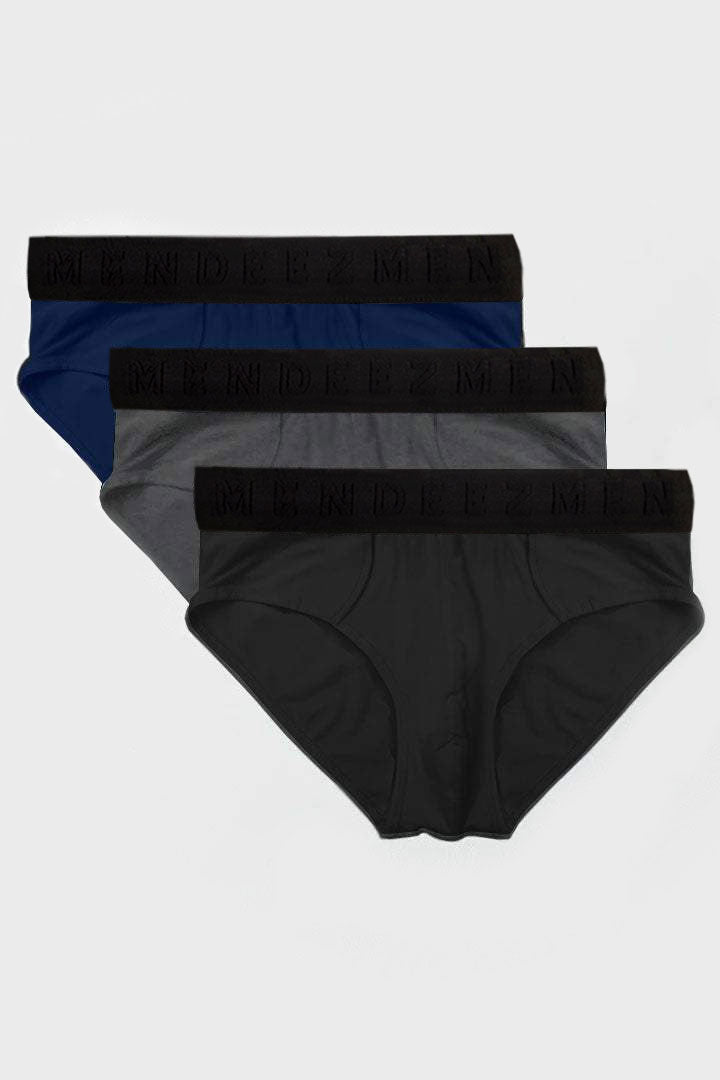 Briefs - Black, Charcoal Grey & Navy Blue Pack Of 3 - Mendeez