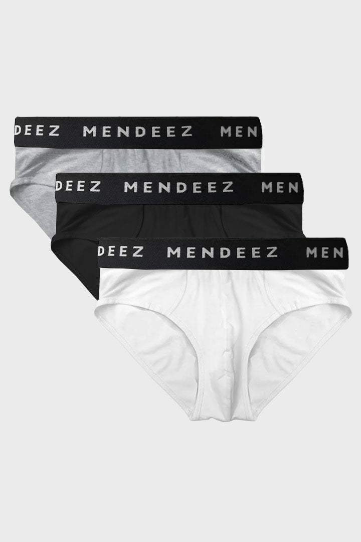 Briefs - White, Black & Heather Grey Pack Of 3 - Mendeez