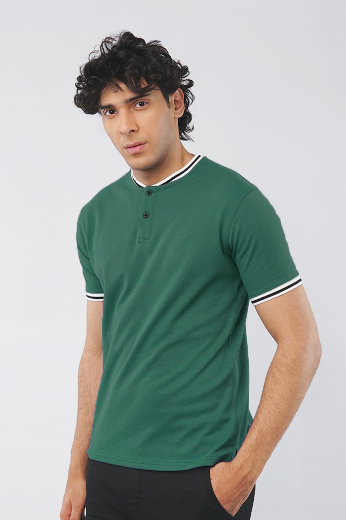 Nova Green Pique Henley T-shirt - Mendeez PK 