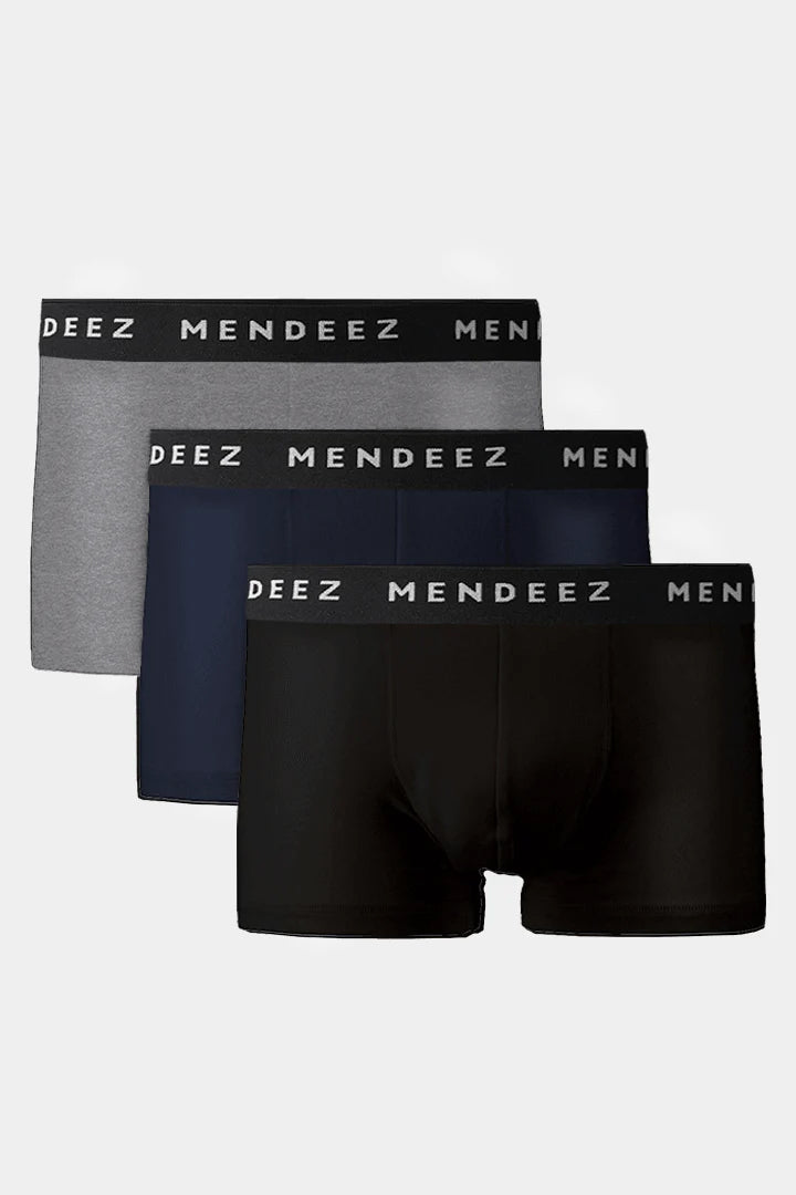 Boxer Trunks - Black, Navy Blue & Grey Pack Of 3 - FA - Mendeez