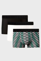 Boxer Trunks - Black, White & Printed Multicolor Pack Of 3 - Mendeez