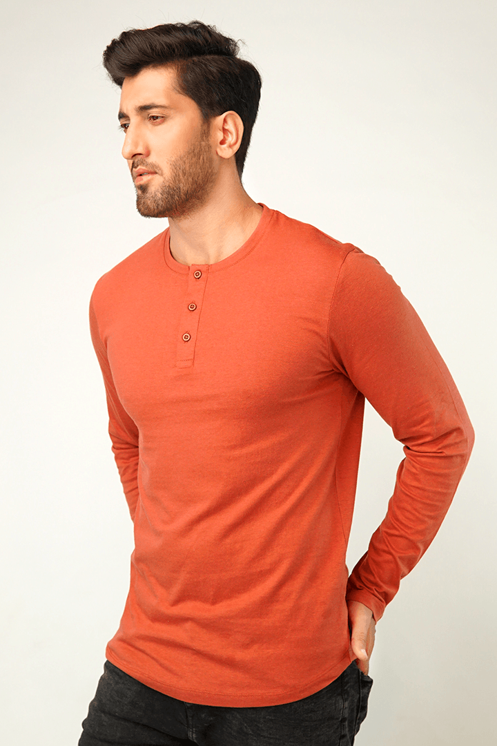 Red Ochre Full Sleeve Henley T-Shirt - Mendeez PK 