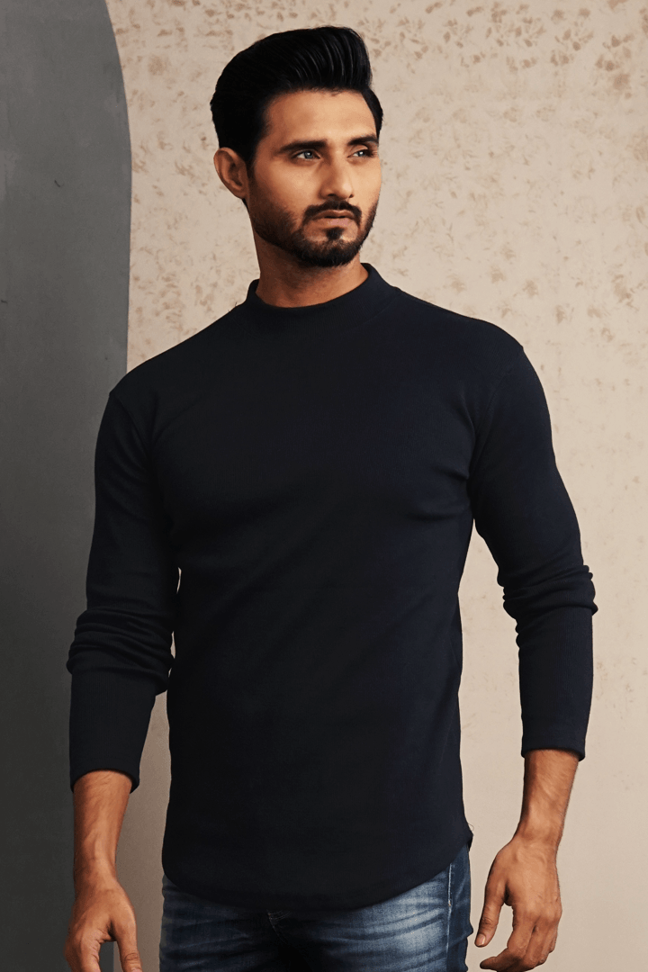 Solid Navy Mockneck Sweatshirt - Mendeez PK 