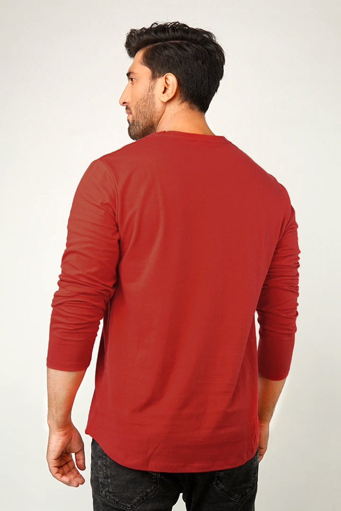 Maroon V-Neck Full Sleeve T-Shirt-MENDEEZ-T-Shirts