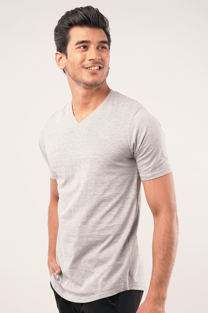 Insipid V-Neck T-Shirt - Heather Grey-MENDEEZ-T-Shirts