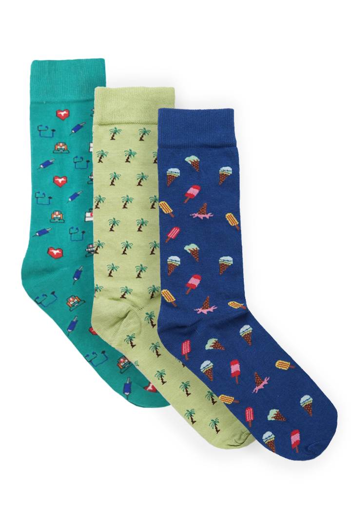 Pack of 3 – Printed Crew Socks - Mendeez PK 